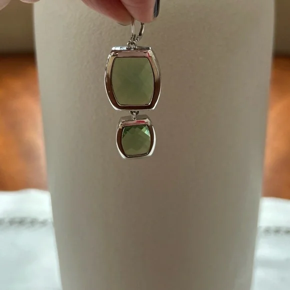 Anne Klein Green Silver Drop Earrings - Picture 2 of 4